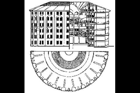 In 1785 English philosopher Jeremy Bentham designed the Panopticon 